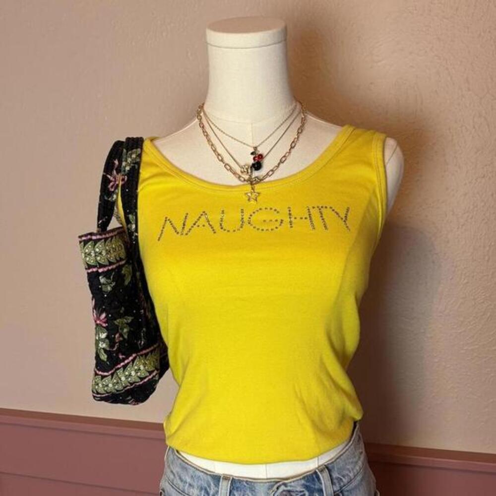 y2k rhinestone naughty tank top emporium yellow mcbling mall goth scene bimbo